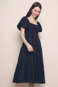 Trinity Smocked Tier Midi Dress Navy