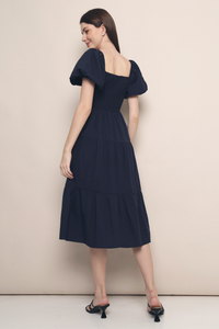 Trinity Smocked Tier Midi Dress Navy