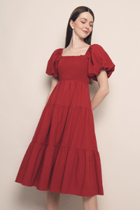 Trinity Smocked Tier Midi Dress Scarlet