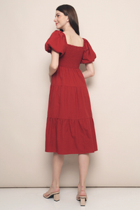 Trinity Smocked Tier Midi Dress Scarlet