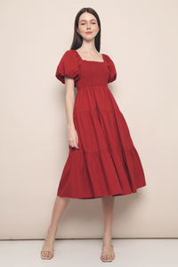 Trinity Smocked Tier Midi Dress Scarlet