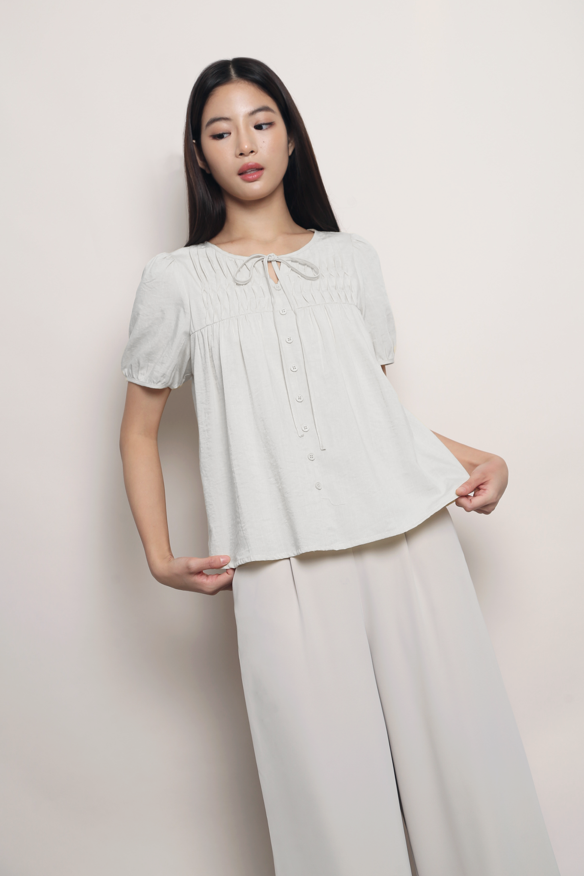 Tuck & Tie Blouse White