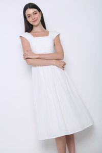 Twila Sweetheart Fan Sleeves Midi Dress White