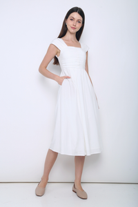 Twila Sweetheart Fan Sleeves Midi Dress White
