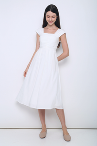 Twila Sweetheart Fan Sleeves Midi Dress White