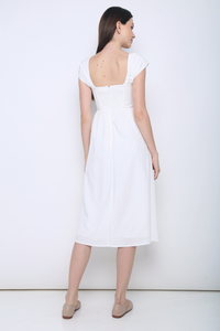 Twila Sweetheart Fan Sleeves Midi Dress White