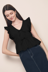 Una Flutter Sleeves Top Black