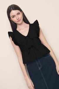 Una Flutter Sleeves Top Black