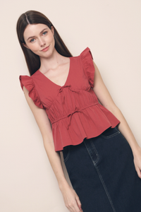 Una Flutter Sleeves Top Red