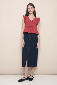 Una Flutter Sleeves Top Red