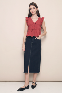 Una Flutter Sleeves Top Red