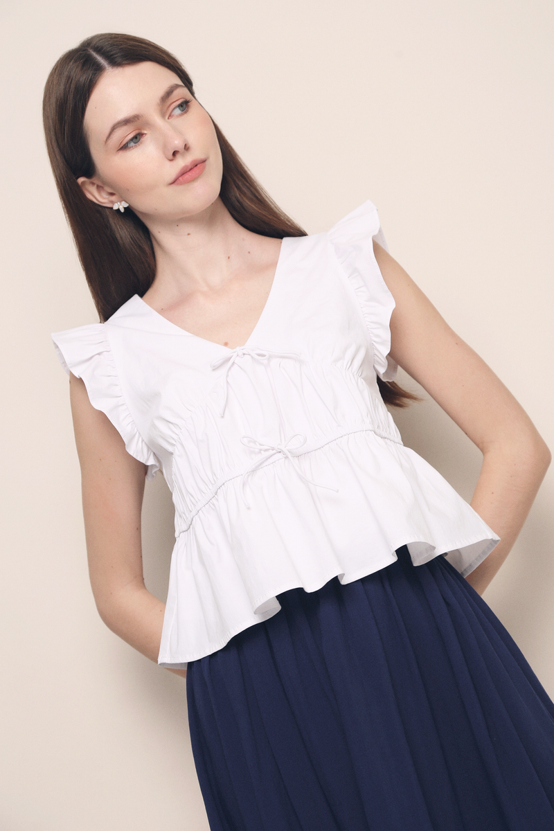 Una Flutter Sleeves Top White