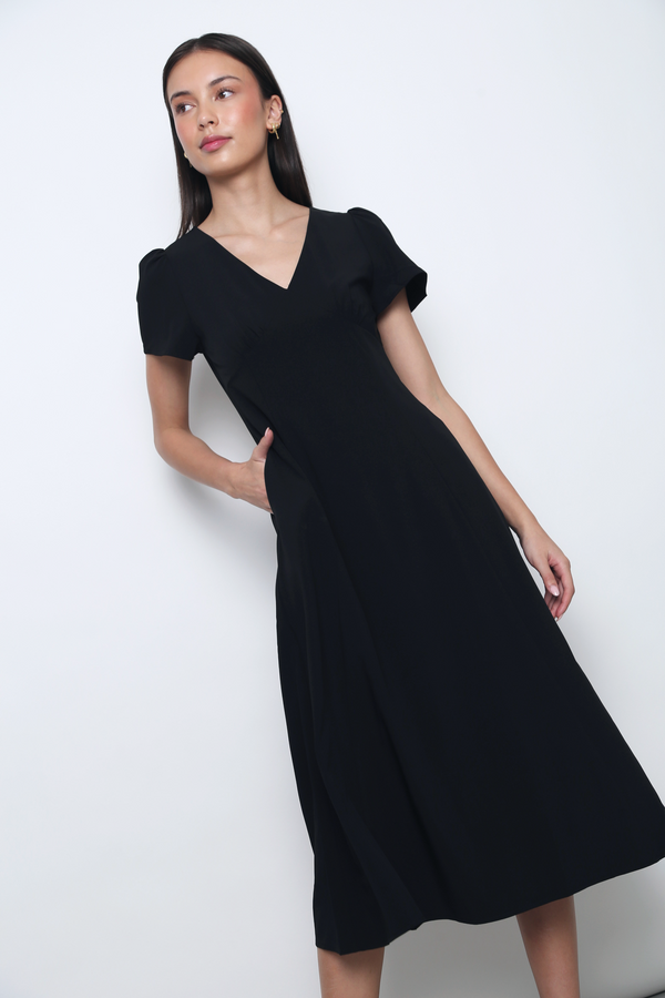 Venezia Fit Flare Midi Dress Black (Backorder)