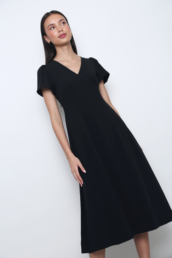 Venezia Fit Flare Midi Dress Black (Backorder)