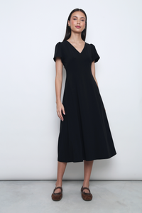 Venezia Fit Flare Midi Dress Black (Backorder)