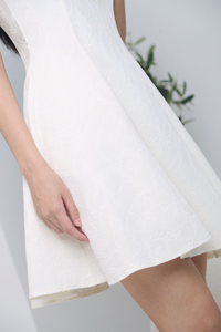Vick Embossed Floral Flare Dress Off-White