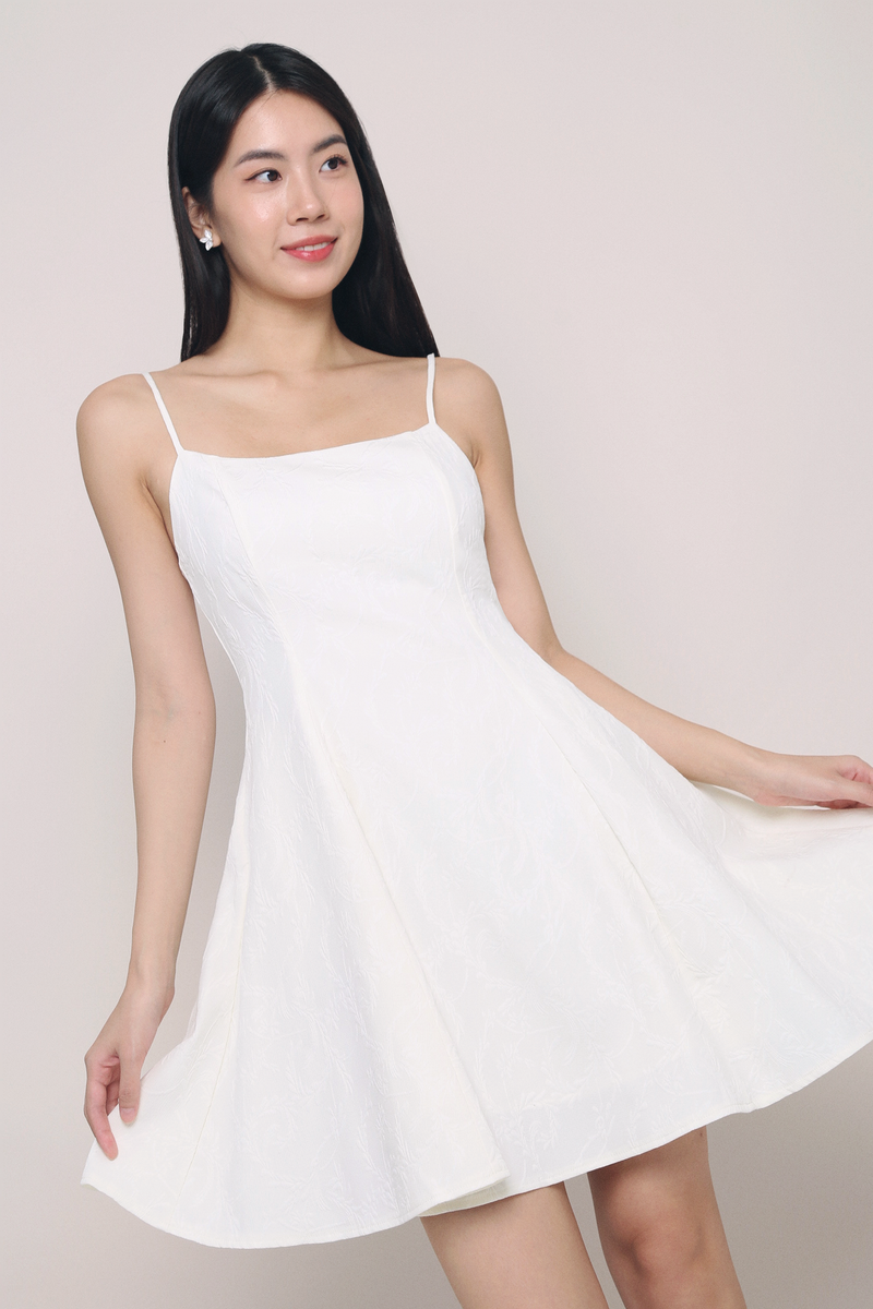 Vick Embossed Floral Flare Dress Off-White