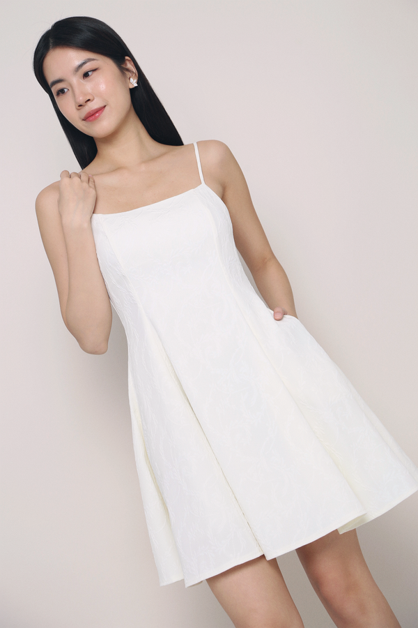 Vick Embossed Floral Flare Dress Off-White (Hollyhoque)