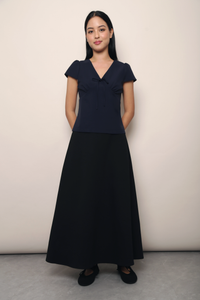 Victoria V Neck Shift Blouse Navy (Restock)
