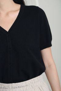 Waffle Town Knit Blouse Black
