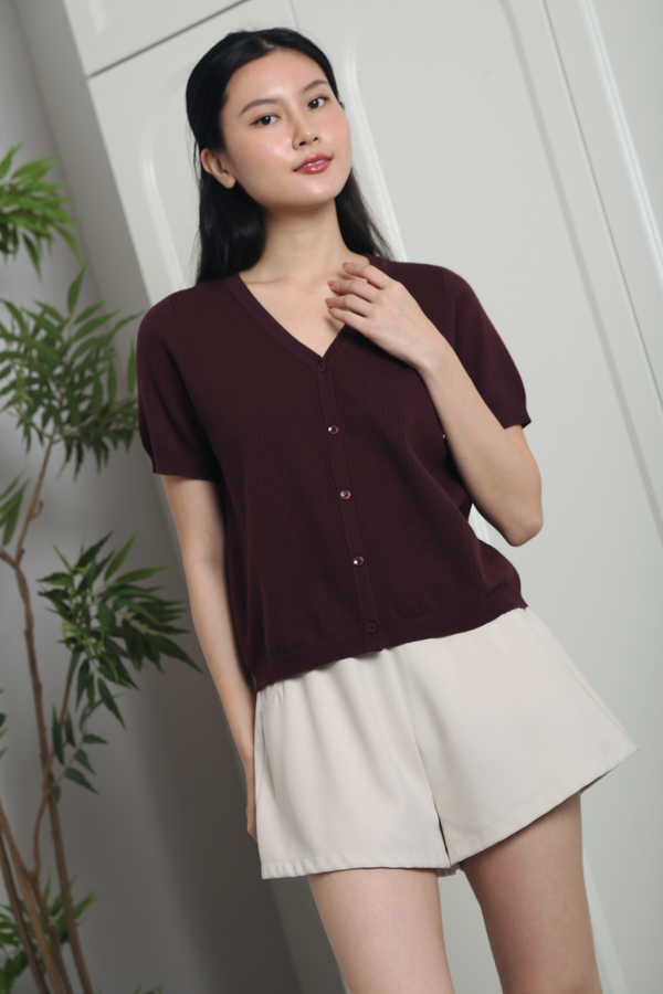 Waffle Town Knit Blouse Burgundy
