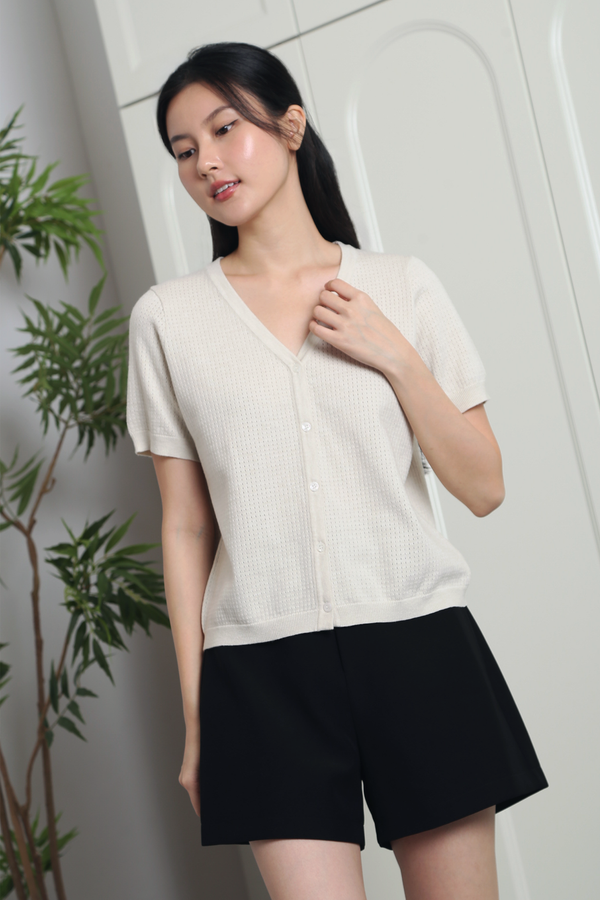 Waffle Town Knit Blouse Cream