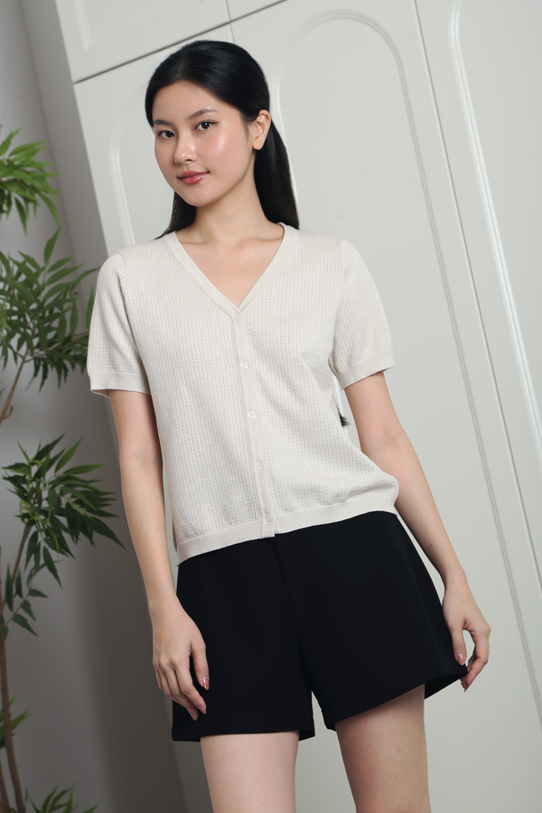 Waffle Town Knit Blouse Cream