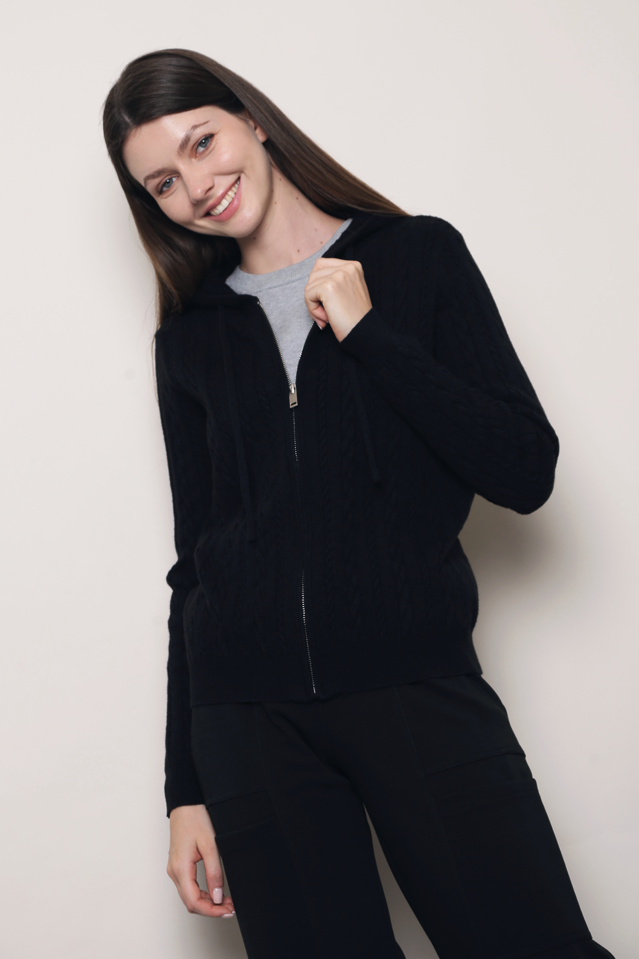 Westbourne Cable Knit Hoodie Black