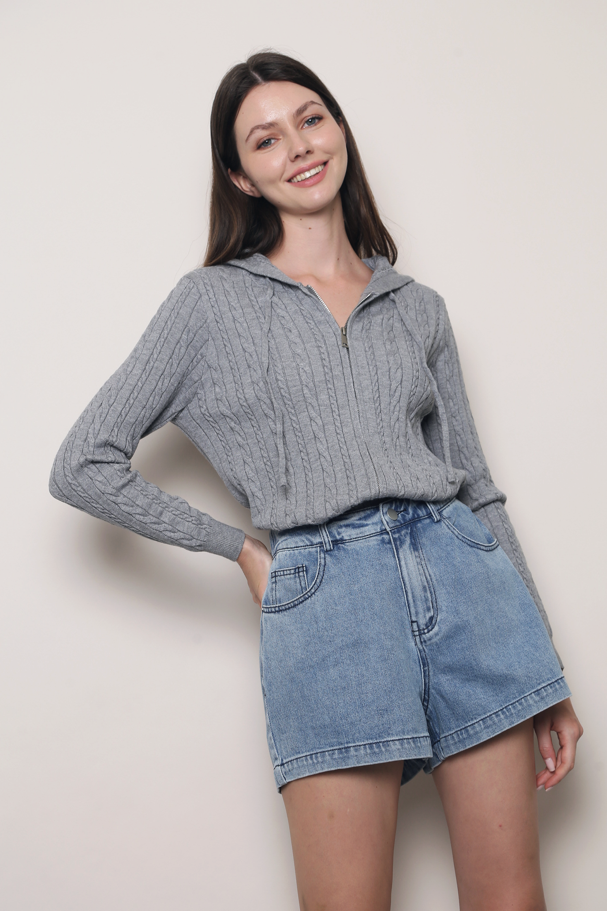 Westbourne Cable Knit Hoodie Grey (Restock)