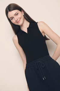 Willy Sleeveless Polo Top Black