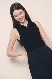 Willy Sleeveless Polo Top Black