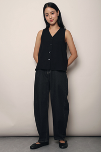 Windsor Button Down Swing Top Black