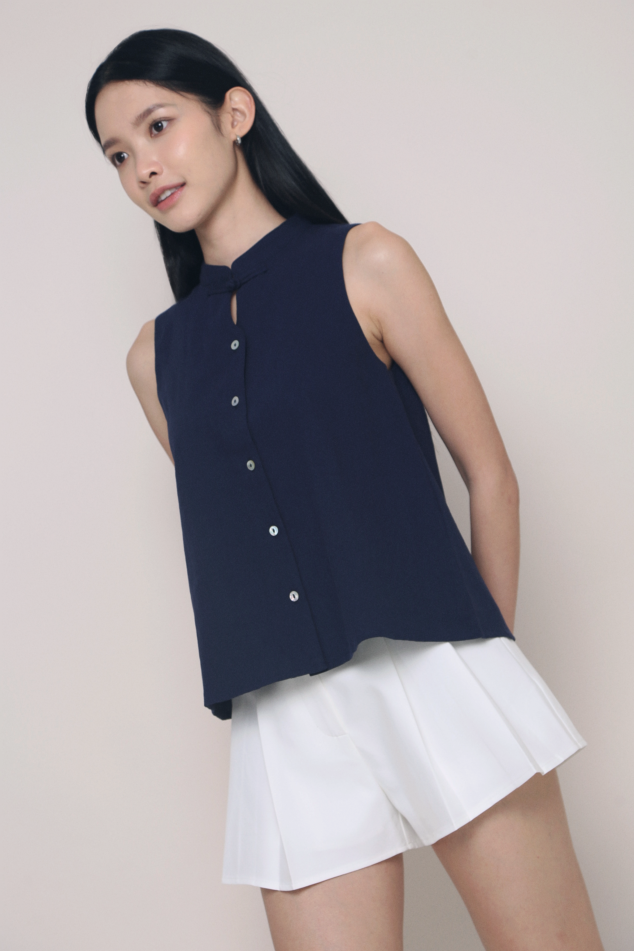 Xin Oriental Sleeveless Blouse Navy