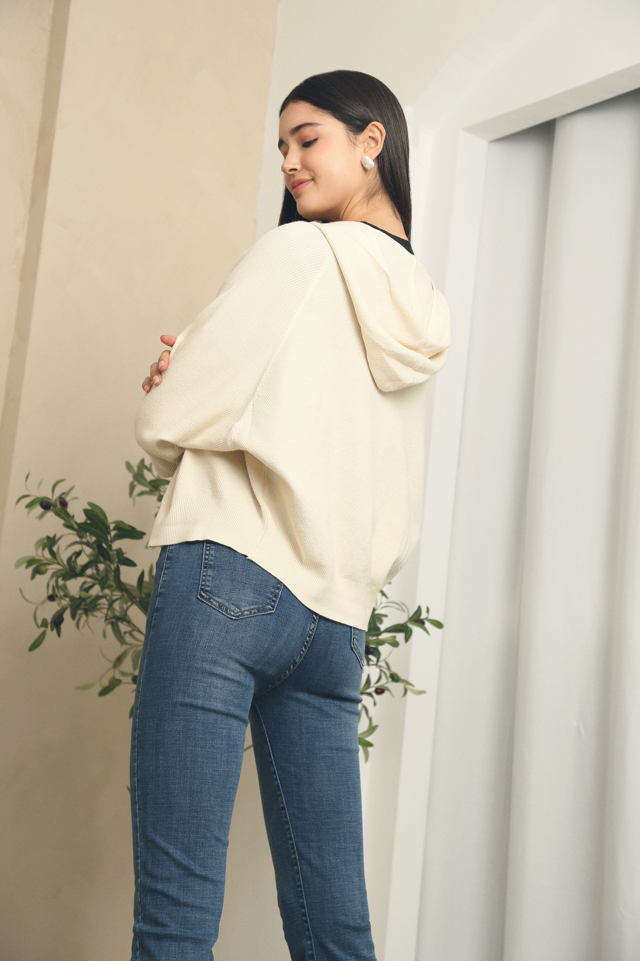 Terry Hooded Knit Cardigan Cream (Backorder)